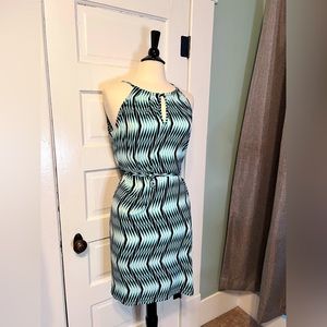 Banana Republic, sleeveless keyhole mini dress, Sz Med, Geometric, teal, black
